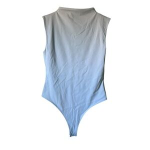 Open Edit Funnel Neck Double Layer Bodysuit Sleeveless Sage Green Womens Small